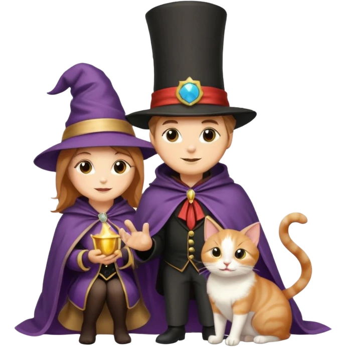 magician couple and their pet cat emoji