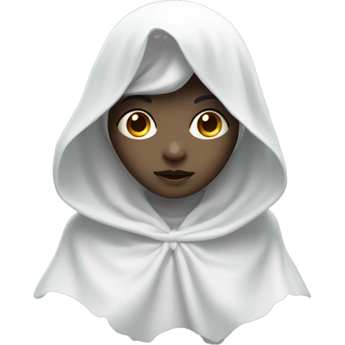Ghost girl with head cover with white cloth with skin color white and pretty eyes emoji