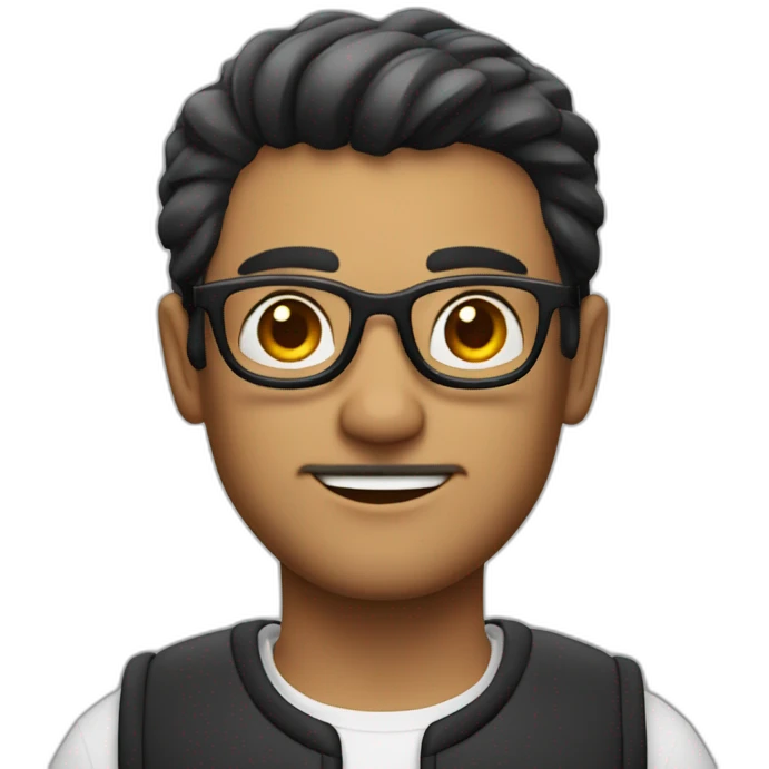 Mediterranean guy with short hairs and black glasses and italian-like clothes and a malicious smirk emoji