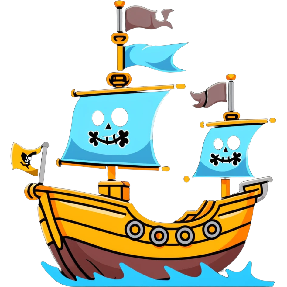 A cartoon toy pirate ship with a friendly face and tiny cannons emoji