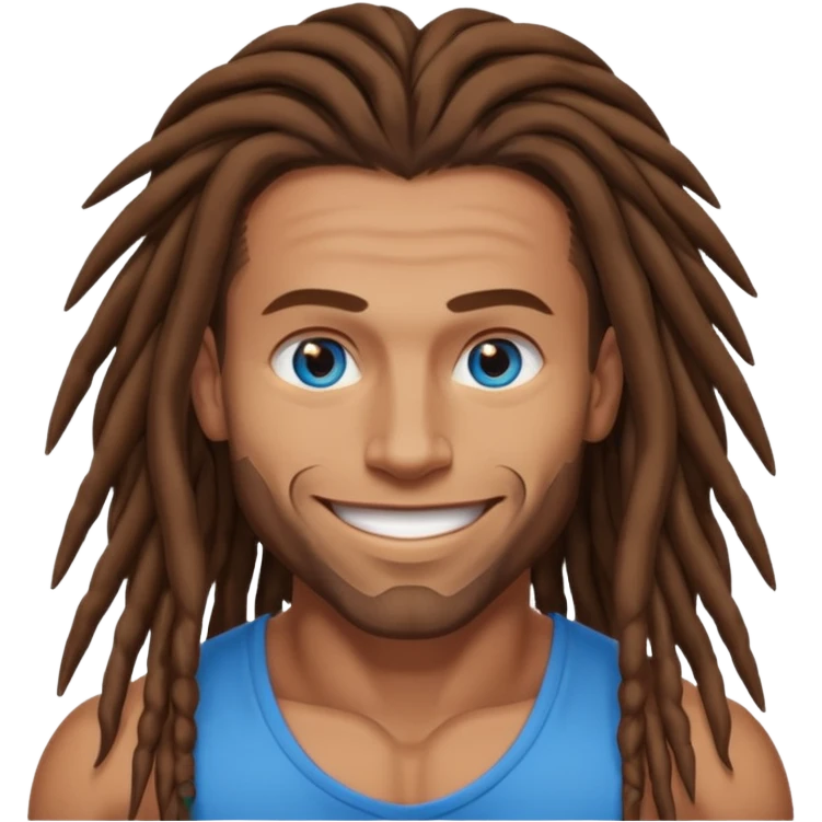 muscular man with long brown dreads and blue eyes emoji