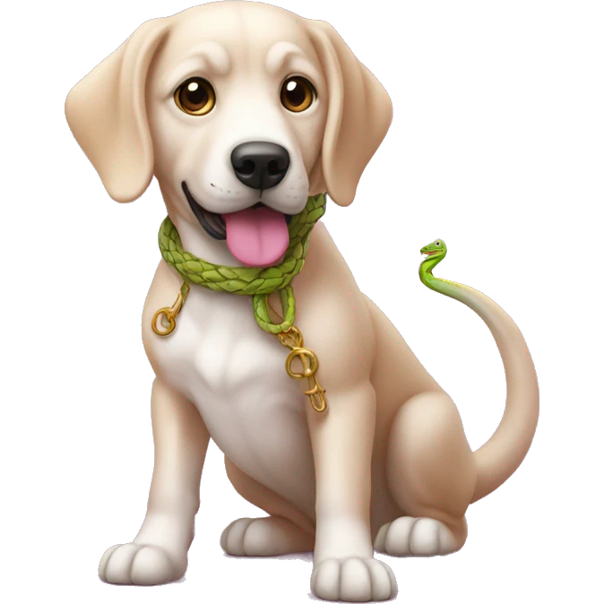 Un chien et un serpent rose joue emoji