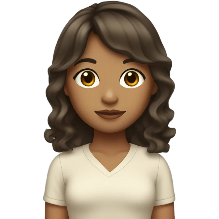 Girl with tan skin and dark brown hair with curtain bangs and wavy hair  emoji