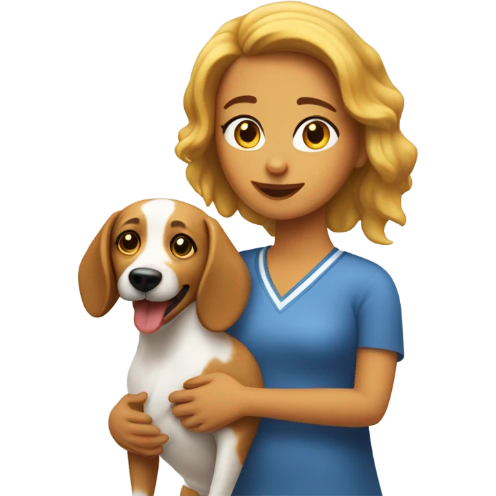 Chica blanca con pelo moreno con un perrito salchicha emoji
