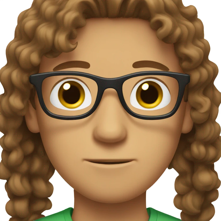 male brown hair, green eyes brown glasses wavy hair emoji