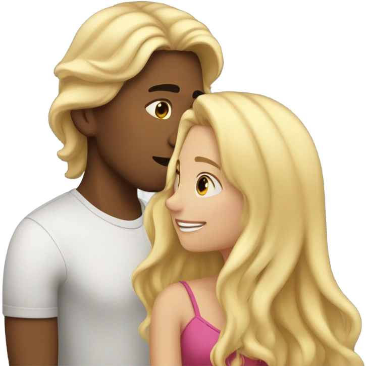 blonde long wavy hair girl and taller Latino boyfriend with dark hair kissing emoji