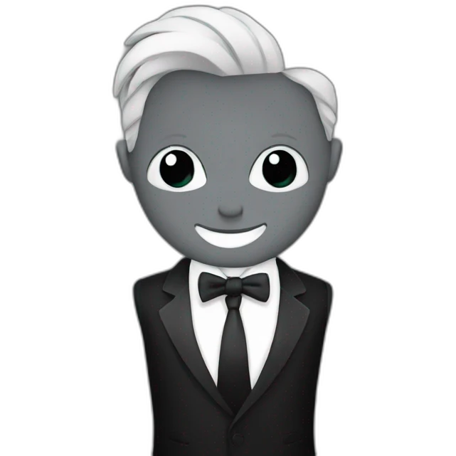 app logo with white tie and black suit emoji