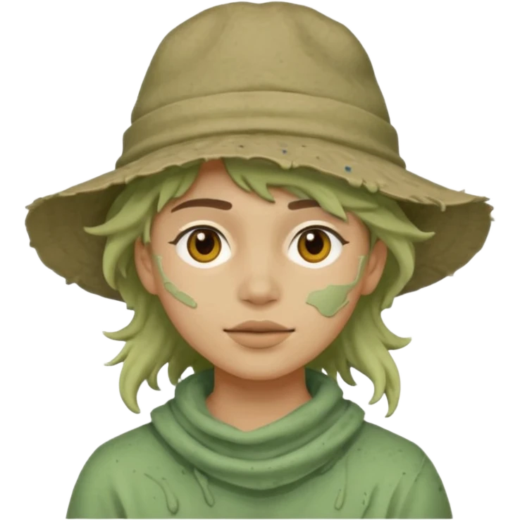 messy green clay mask and tousit hat emoji