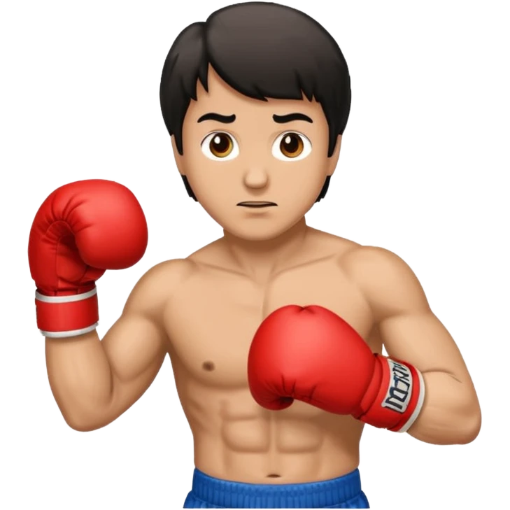Rocky Balboa emoji, boxing stance, iconic hair, red gloves, friendly and expressive emoji