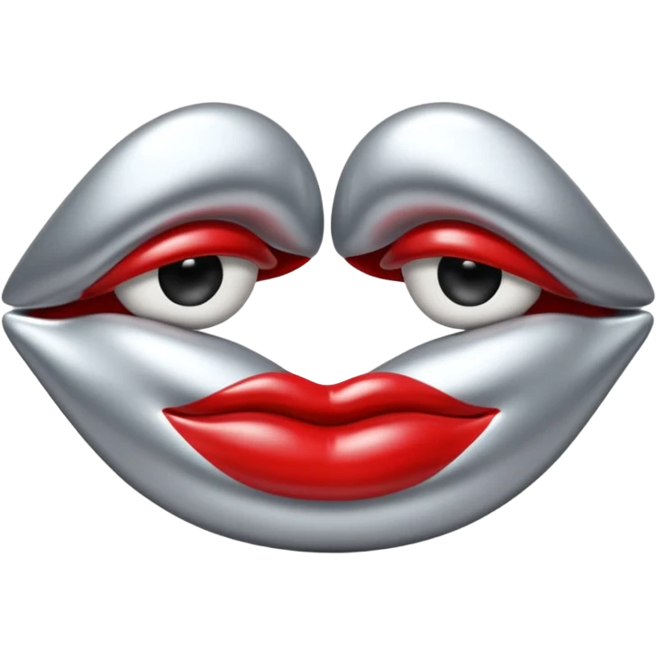 A seductive pair of slightly parted lips emoji made of liquid silver chrome, smooth glossy metallic surface, soft sensual curves, subtle reflections, luxury sexy aesthetic, minimal iOS emoji style, centered composition, clean white background, soft studio lighting, no text emoji