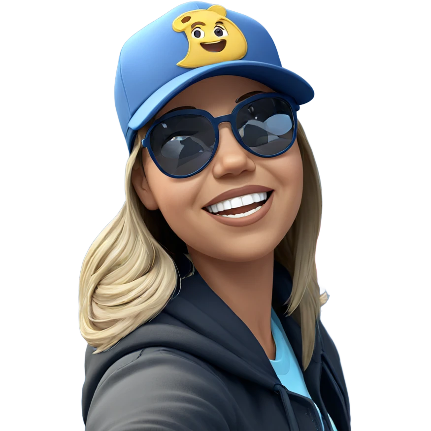 smiling girl in baseball cap emoji