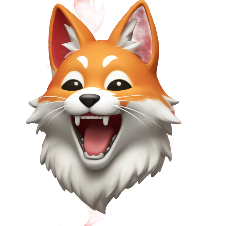 Kitsune head, red and white, happy face emoji