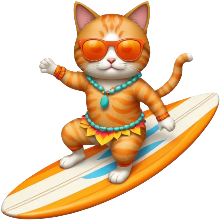 cat surfing in hawaian costum emoji