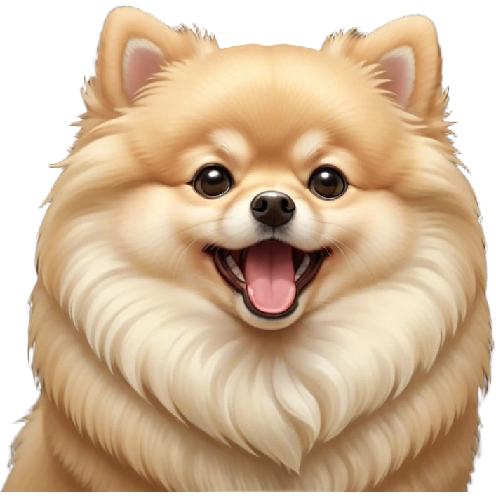 Cinematic Cute Yawning Cream Pomeranian Portrait Emoji, Head tilted slightly with a dramatic, wide-open yawn, showcasing a soft, fluffy cream Fur with gentle highlights, floppy ears slightly drooping, round dark eyes barely open in drowsy contentment, Simplified yet irresistibly adorable features, highly detailed, glowing with a soft, cozy glow, high shine, relaxed yet expressive, stylized with a touch of whimsy, bright and endearing, soft glowing outline, capturing the essence of a sleepy yet affectionate companion, so drowsy it feels like it could stretch right out of the screen and curl up for a nap! emoji