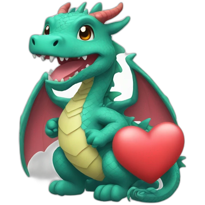 Dragon kawaiii with a heart in his hands emoji