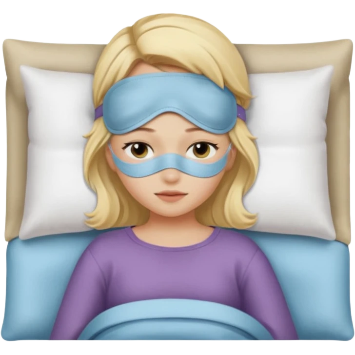 Девушка блондинка с маской для сна на лбу сидит без подушки emoji