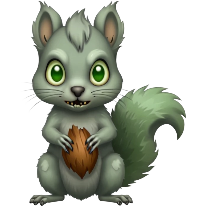 zombie squirrel, undead, grey, greenish eyes emoji