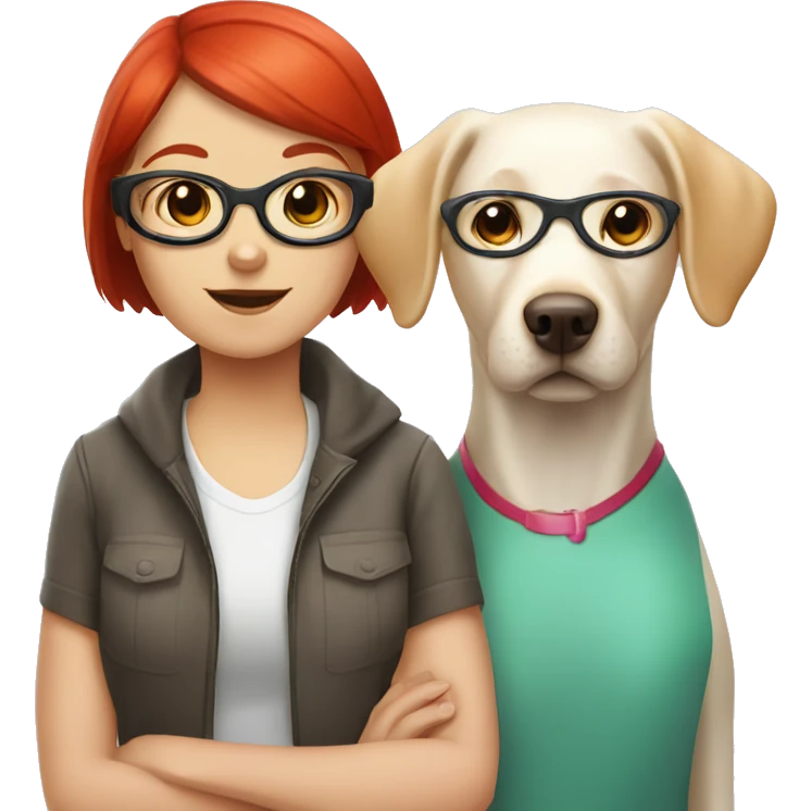 White labrador and a girl with red short hair and glasses emoji