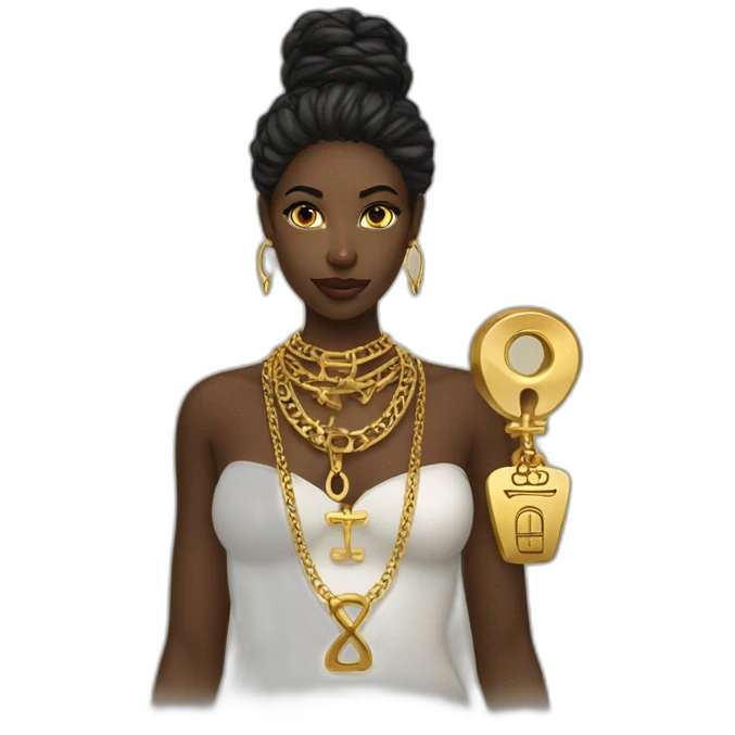 gold necklace with ankh with black woman emoji