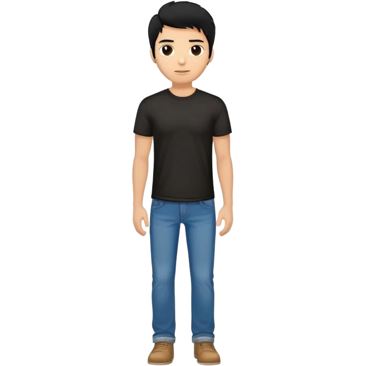 man with black hair, wearing jeans and a black t-shirt, facing the camera emoji
