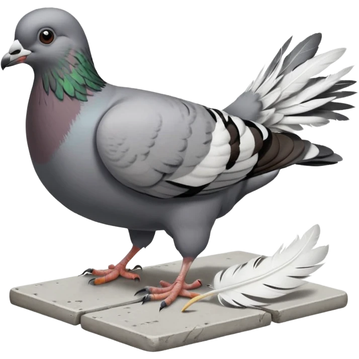 Pigeon eating scraps on a sidewalk emoji