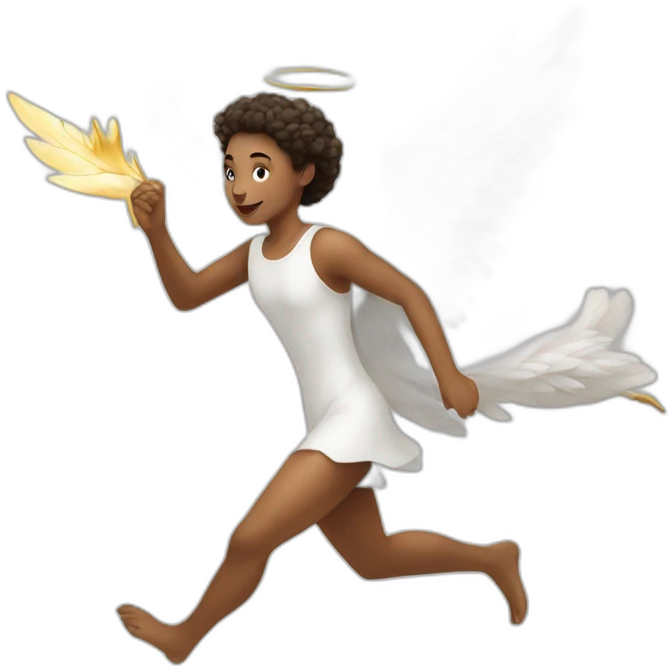 An angel running with white deer emoji