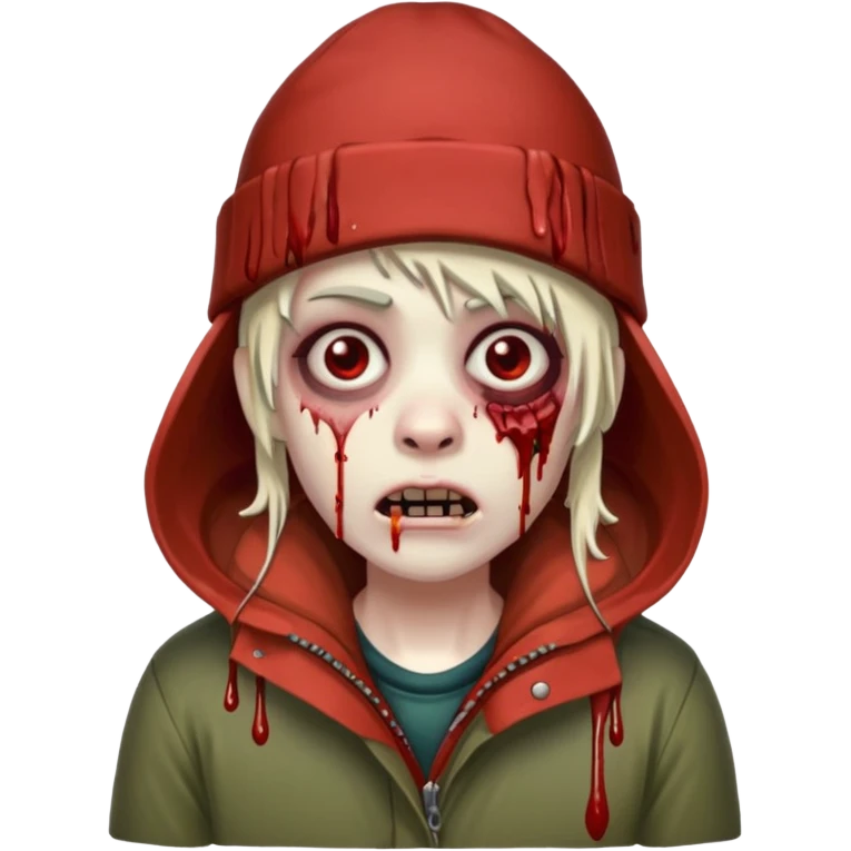 Local alaskan who has turned it zombies in the style of the walking dead, with rotting flesh and dripping blood but distinctively Alaskan. In the style of your bleeding skull art but Alaskan zombie. emoji