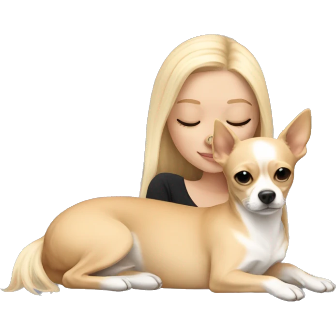 White Girl with long blonde hair laying down napping with a tan chihuahua  emoji