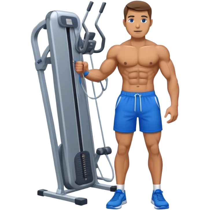 fit man with blue shorts using cable-machine emoji