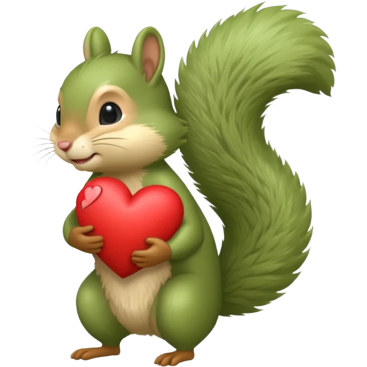 Soft yeşil bir sincap kocaman bir kalp taşıyor sanki karşında çok sevdiği biri varmış gibi emoji