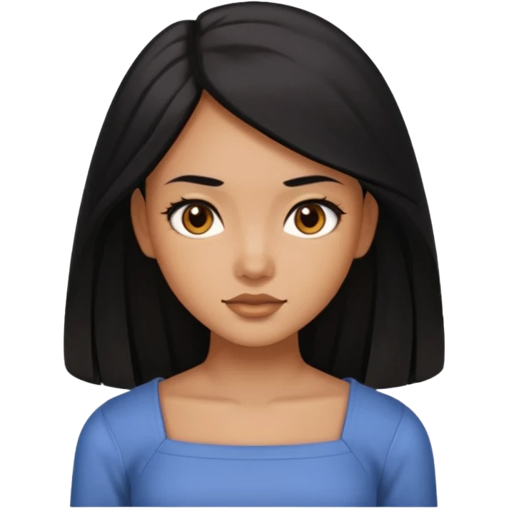 A deep skin girl (deep skin is caramel color not dark) with long black hair swept to the front and a square neckline shirt and brown eyes emoji