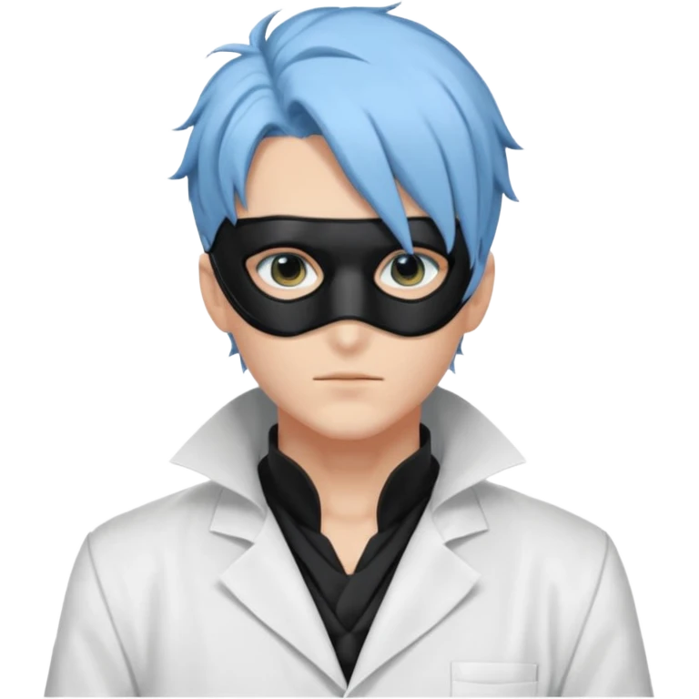 Handsome sexy adult anime man with light-blue hair and a black bird beak mask that covers whole face, wearing a white lab coat (Il Dottore from Genshin Impact) emoji