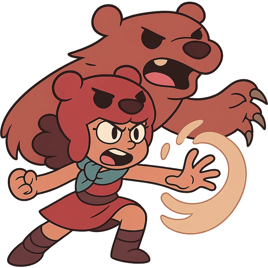 Nita from Brawl Stars, summoning her bear, dynamic action, bold outlines emoji