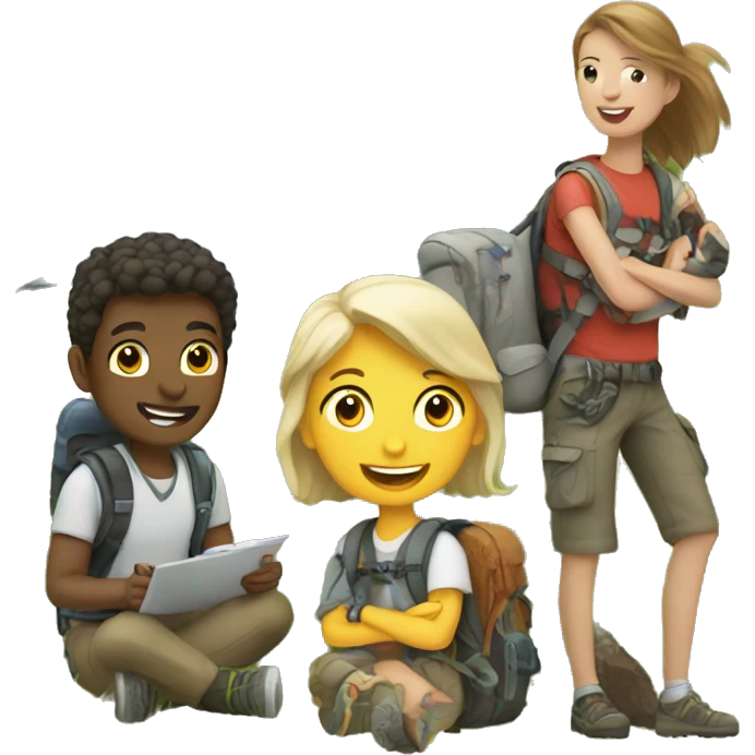 friends enjoying outdoor adventure emoji