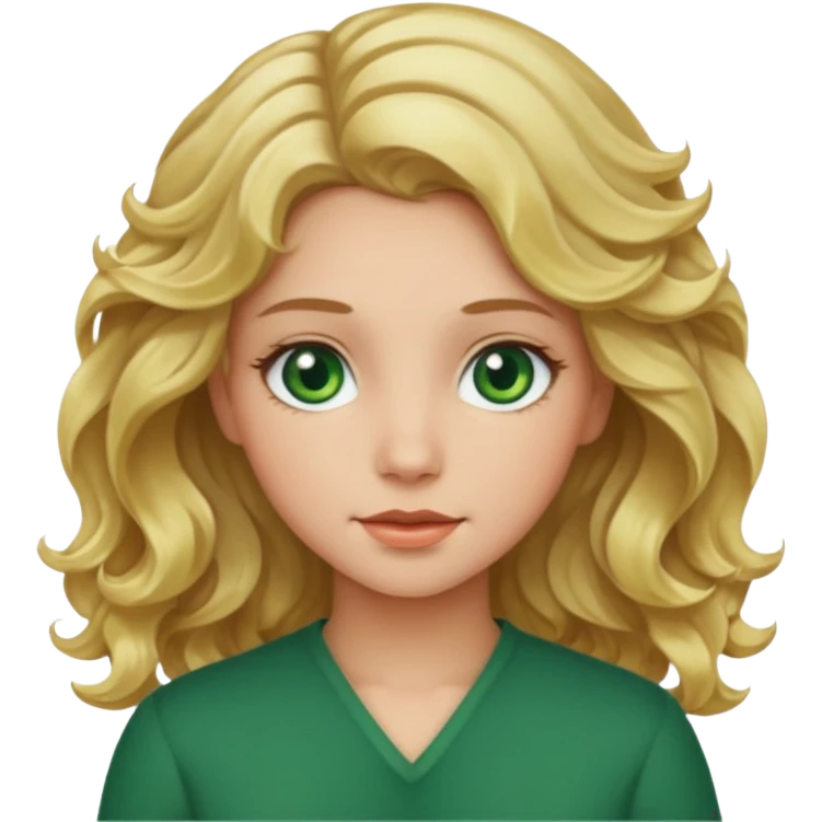 A girl with Blonde and wavy hair and green eyes  emoji