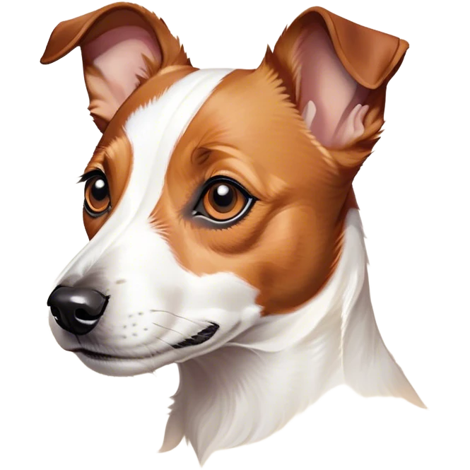Cinematic Noble Jack Russell Terrier Portrait Emoji, Poised and spirited, with a compact, agile build in rich, warm tones, bright, alert eyes, perky ears, and a determined, lively expression, Simplified yet sharp and sophisticated features, highly detailed, glowing with a warm, natural luminescence, high shine, intelligent and resilient, stylized with an air of energetic authority, focused and alert, soft glowing outline, capturing the essence of a watchful and confident Jack Russell Terrier that appears ready to bound out of the screen with effortless energy! emoji