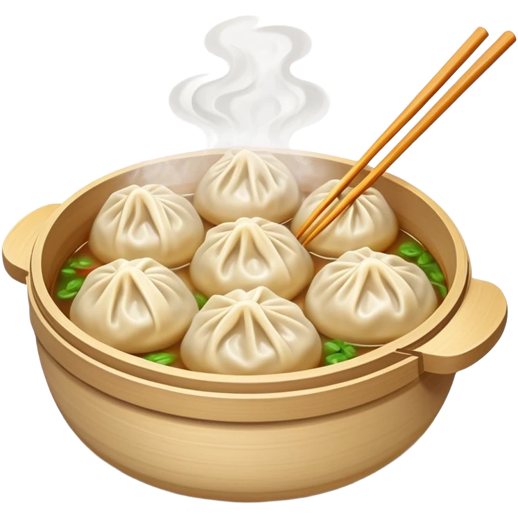 Xiaolongbao soup dumplings, steaming Chinese food, simple emoji style emoji