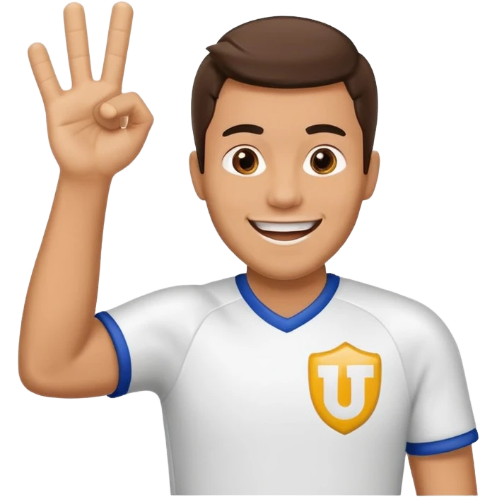 A cheerful man in a team jersey, waving a giant foam finger high with an excited grin. emoji