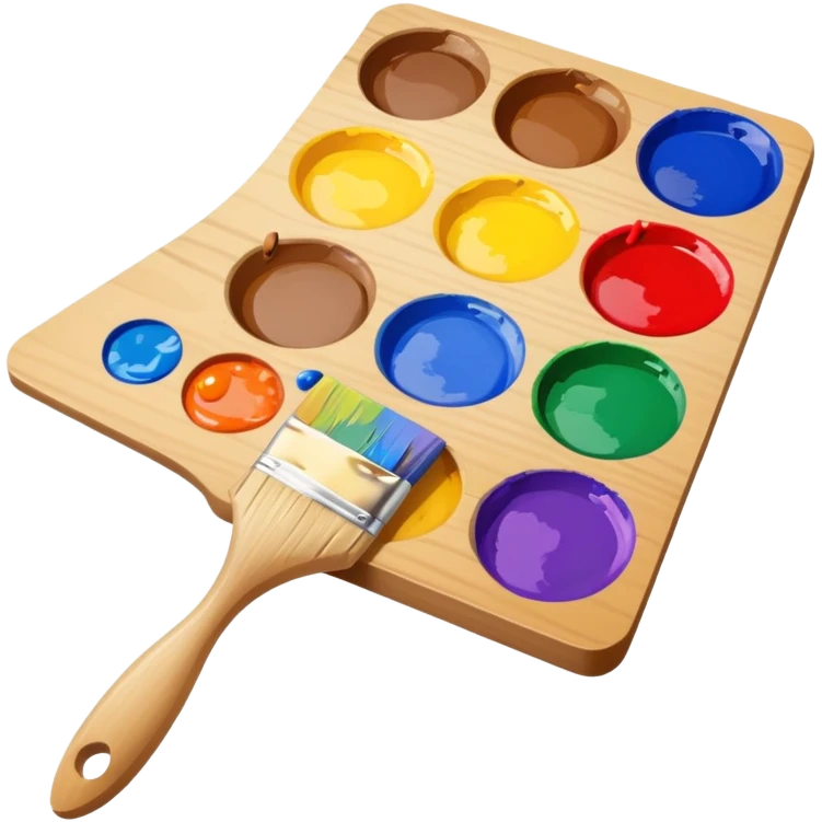 Paint palette with colorful paints and brush emoji