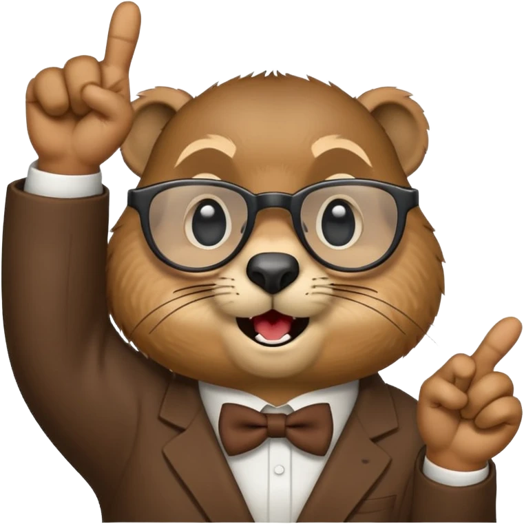 Create a version of the "nerd emoji with finger pointing up" meme with the face of a groundhog. Be sure he has glasses, buck teeth, and a smarmy "um, actually..." look on its face emoji