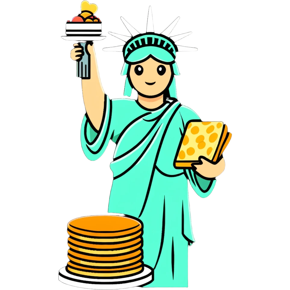Statue of Liberty holding a stack of pancakes emoji