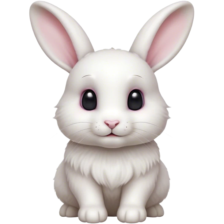 Cinematic Cute White Rabbit Portrait Emoji, Head tilted playfully and inquisitively, featuring a luxurious, silky white fur with soft, twitching ears, round, sparkling dark eyes filled with curiosity, Simplified yet irresistibly adorable features, highly detailed, glowing with a warm, friendly glow, high shine, affectionate and lively, stylized with a touch of whimsy, bright and endearing, soft glowing outline, capturing the essence of a mischievous yet loving bunny, so playful it feels like it could hop out of the screen and into your arms! emoji