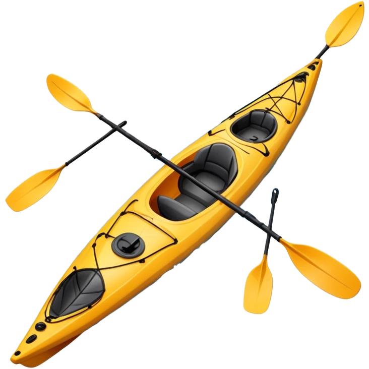 An icon showing a close-up of a sleek kayak with double-bladed paddles gliding through water. Splashes surround the boat as it cuts across a calm surface, symbolizing speed and focus. Transparent background emphasizes the dynamic and personal nature of kayak paddling. emoji