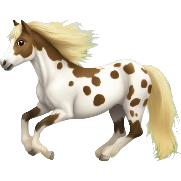 Scruffy scarred scratched scratches scratch scars Piebald tricolor palomino yellow brown pony with dark brown spots galloping running emoji