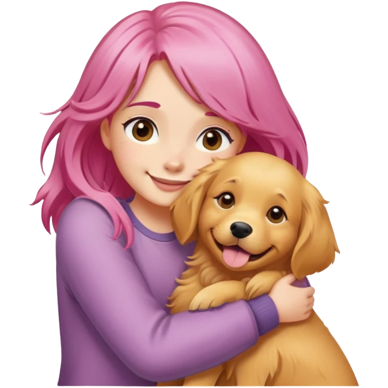 pink-haired girl hugging golden retriever emoji