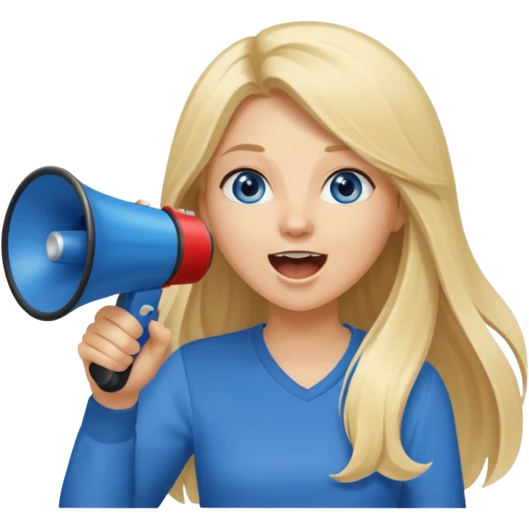  blue eyes blonde girl yelling into megaphone smiling long hair emoji