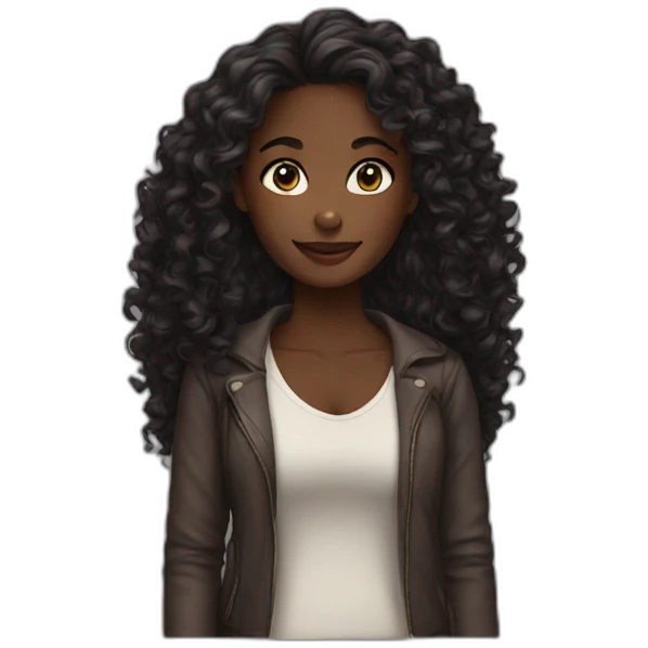 woman dark skin long curly hair emoji