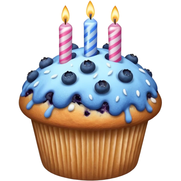 Blueberry Muffin celebrating birthday. Make sure it actually looks like a muffin with candles  emoji