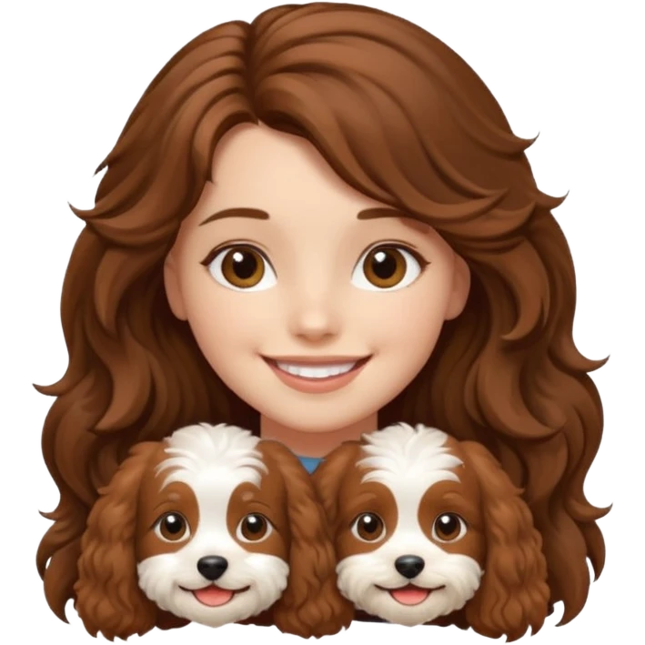 Make a girl wt long brown hair and a dog cavapoo emoji