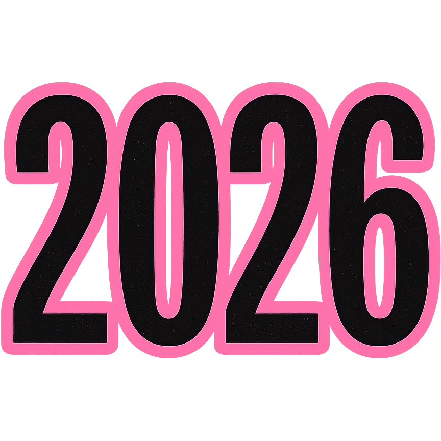 2026 year black and pink text, remove background emoji